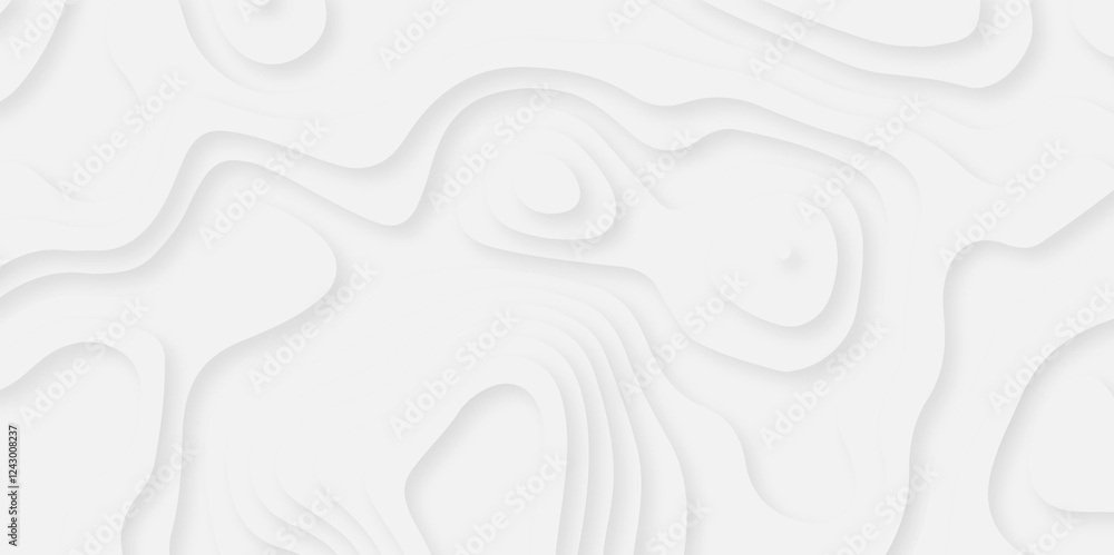 Poster abstract white paper cut background with lines. background of the topographic map. white wave paper 