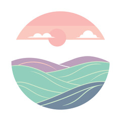 Fototapeta premium a misty sunrise over rolling hills with blended pastel color hues