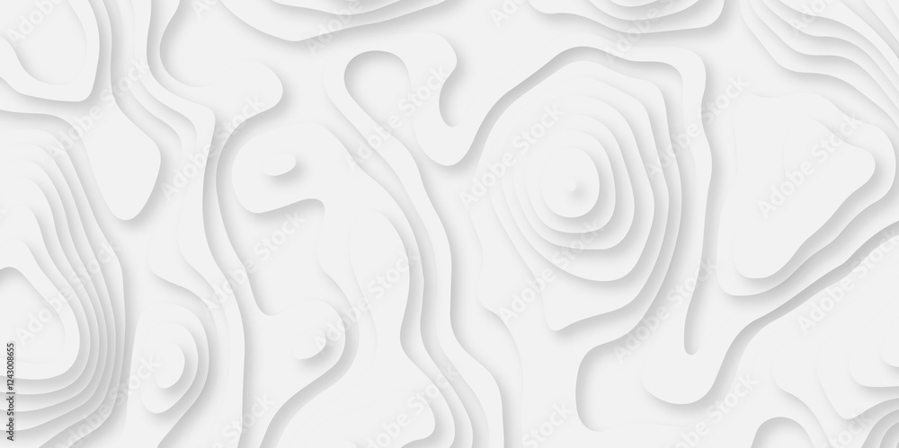 Poster abstract white paper cut background with lines. background of the topographic map. white wave paper 