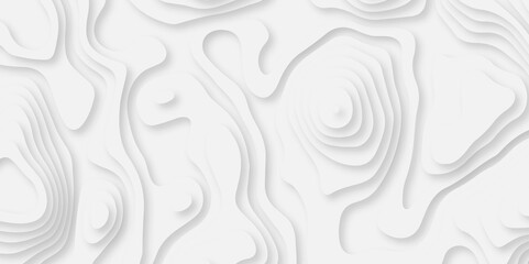 Abstract white paper cut background with lines. Background of the topographic map. White wave paper curved reliefs abstract background. Realistic papercut decoration textured with wavy layers.
