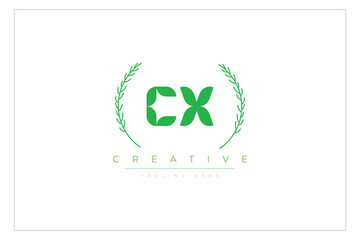 CX letters eco logo with leaf. Fresh nature and healthy leaf logo design.