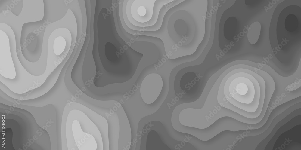 Poster abstract white paper cut background with lines. background of the topographic map. white wave paper 