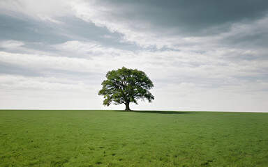 Obraz premium Wide open field with a lone tree