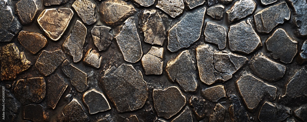 Poster texture of old bronze cobblestone pavement forming a background