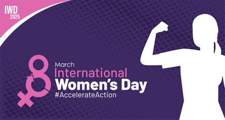 Accelerate action trendy art banner for International Women's day 2025 celebration. IWD 2025 campaign for women's equality with new theme hastag #AccelerateAction. 