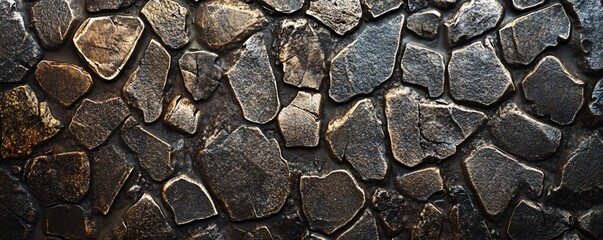 Texture of old bronze cobblestone pavement forming a background