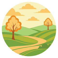 Obraz premium a peaceful countryside scene with in green and gold.