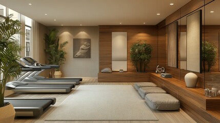 Relaxing wellness space with gym equipment modern home interior design