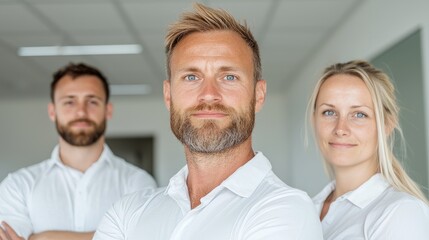 Fototapeta premium Confident business team portrait, office background, teamwork