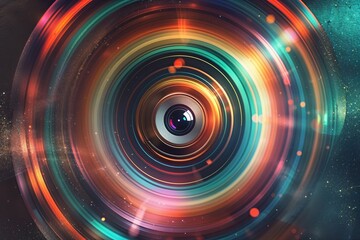 Obraz premium Retro Lens Optical Vortex Motion Overlay Effect with Vintage Shimmer and Dust Texture