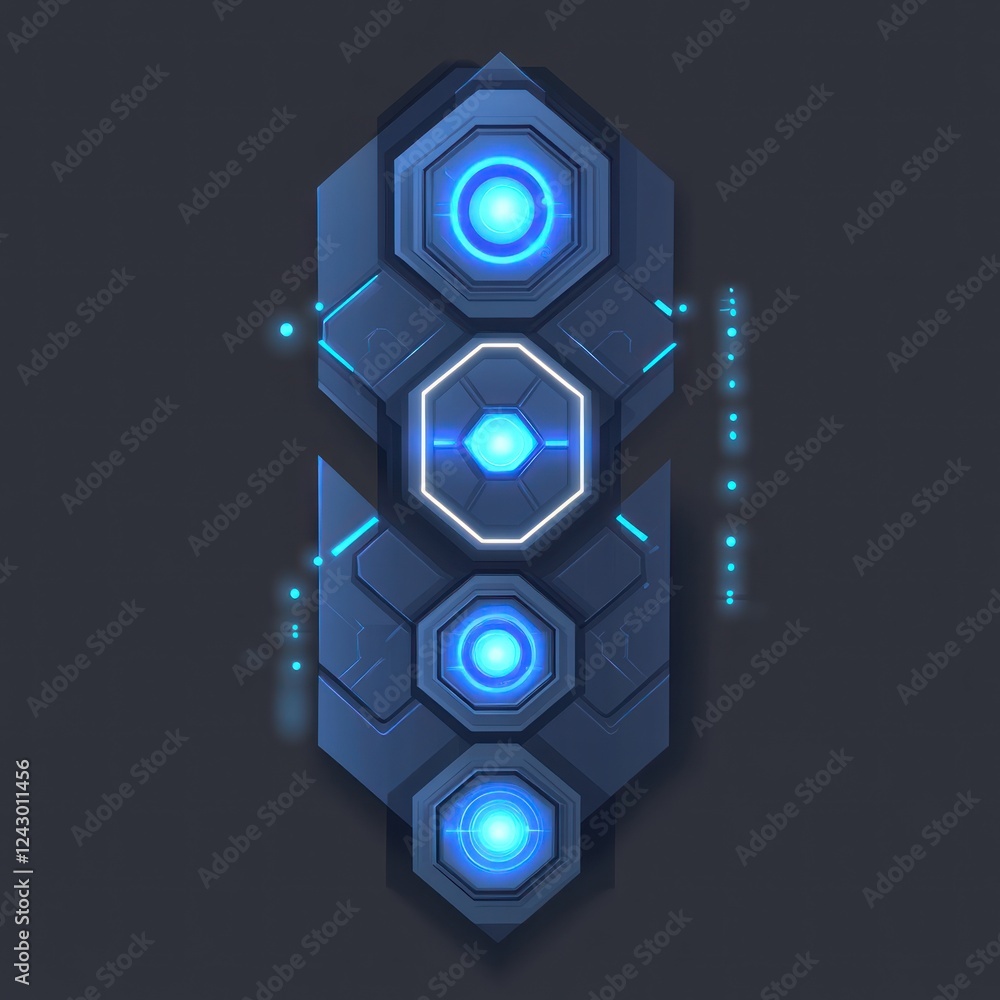 Poster tech panel with glowing lights on a gray surface used for futuristic digital interface