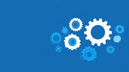 Gear wheel assembly on blue background, concept for mechanical processes