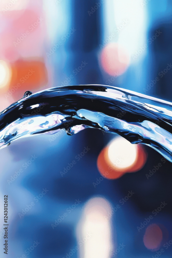 Poster captivating fluid dynamics showcased through abstract water motion with vibrant blue and bokeh backg