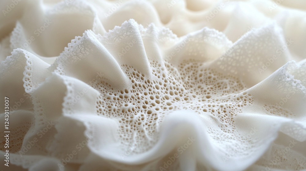 Poster captivating lace fabric unfurls with delicate patterns and textures, bathed in warm light, creating 