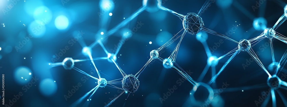 Aufkleber a cyber network grid with connected particles on an abstract blue background, highlighting digital c