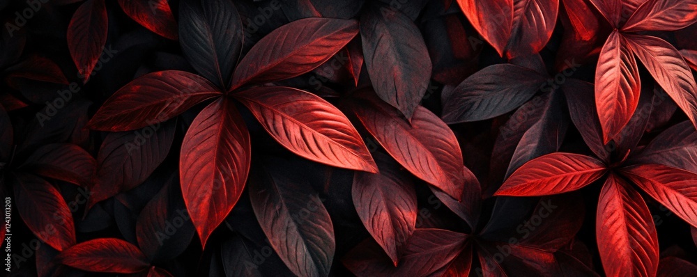 Poster red foliage background creating dramatic tropical pattern
