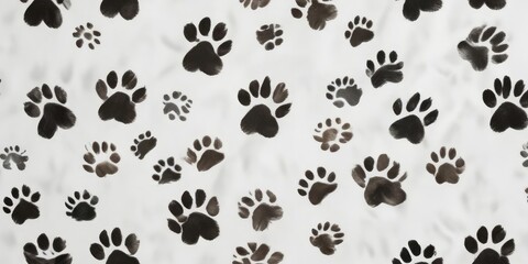Fototapeta premium Seamless pattern of dog paw prints on a white background, pattern, texture