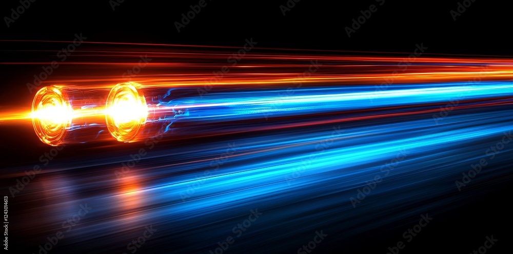 Poster an abstract digital image representing modern science and futuristic energy tech, showcasing light r