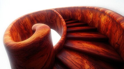 Wooden spiral staircase, interior, ascent, design, architecture, bright, background, 3D render, website