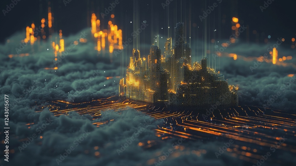Poster cloud computing powered by ai and technology handles data transmission, databases, storage, and back