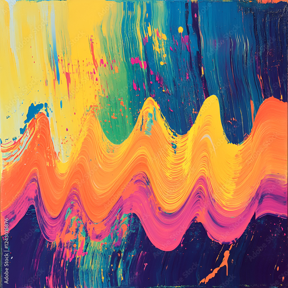 Aufkleber vibrant wave abstract: an explosion of color and texture in an abstract painting. dynamic waves of b