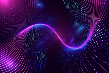 Fototapeta premium Concept illustrating innovation, science, and genetics, featuring a bright, digital DNA molecule in neon style on an abstract dark blue background, leaving room for your logo. 3D rendering, mockup