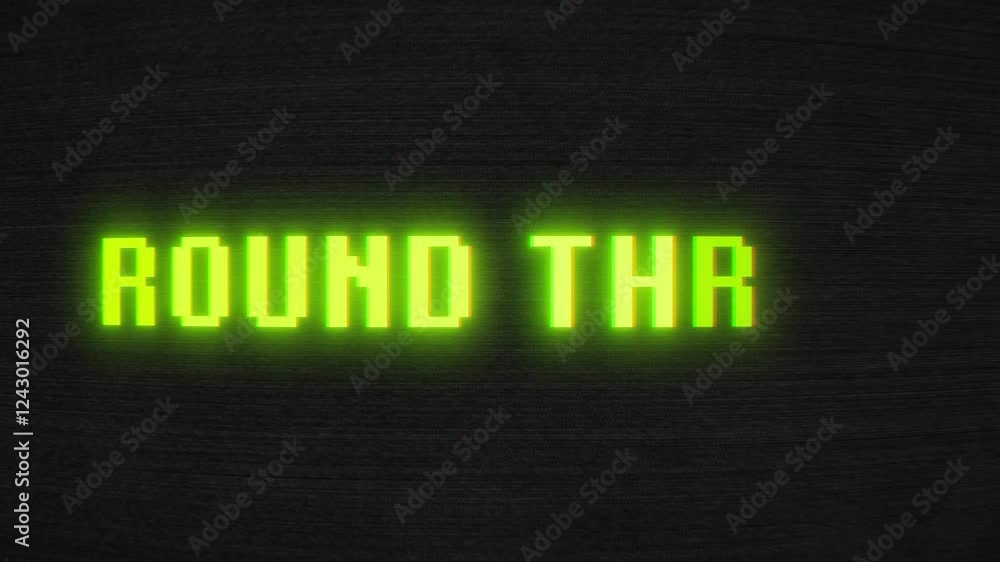 Poster video animation of the title animation of round three in neon green on a dark, noisy background - vi