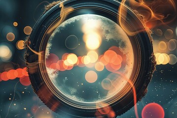 Obraz premium Abstract Bokeh Lens Overlay with Light Leaks and Vintage Dust Effects