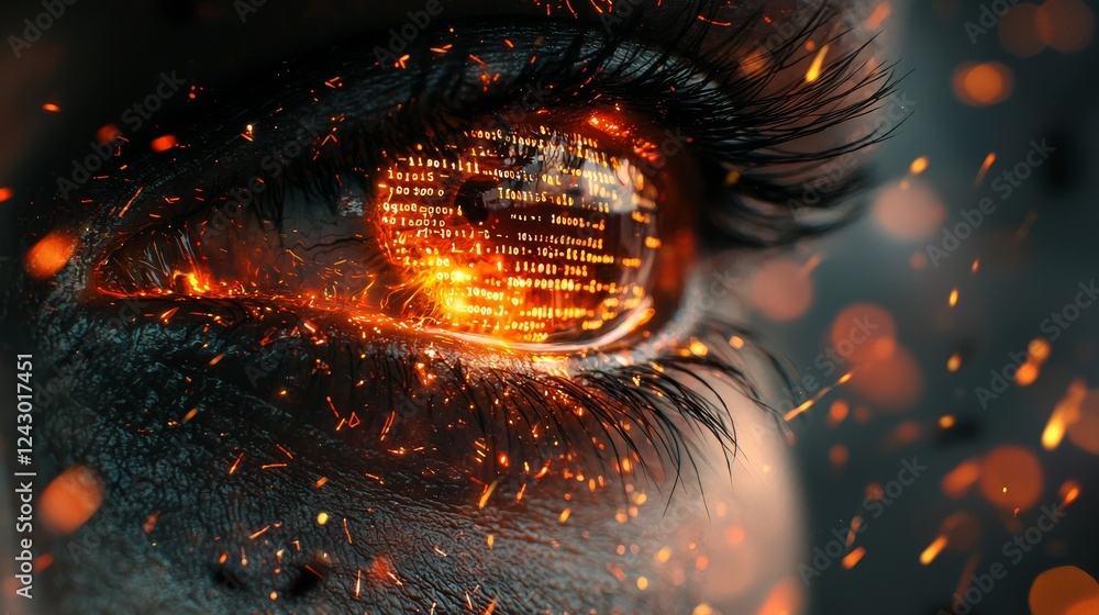 Aufkleber the animation concept features a human eye with a multicolored iris. post-flash, rainbow lines emana