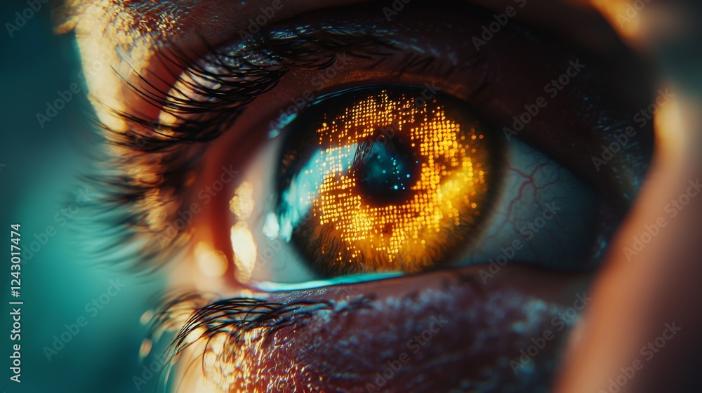 Aufkleber an animation concept showcasing a human multicolored iris. following a flash, rainbow lines emanate 