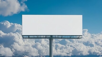 Fototapeta premium An empty outdoor billboard with a blue sky background, depicted in 8K high quality. A 3D realistic illustration of a large billboard.
