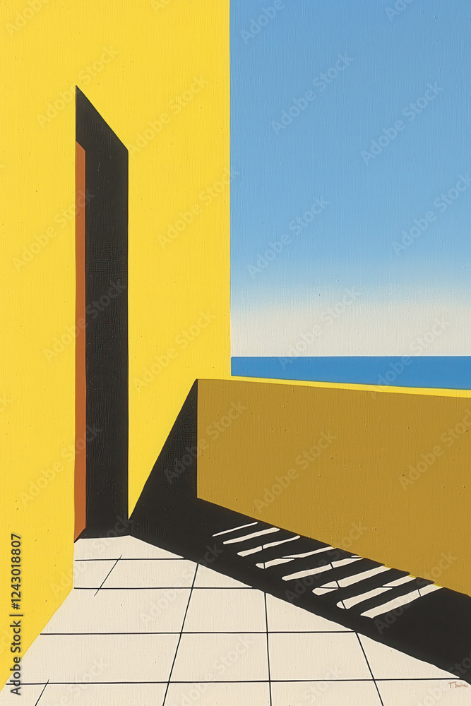 Poster modern minimalist architectural expression emphasizing geometric lines, light, and shadow with a vib