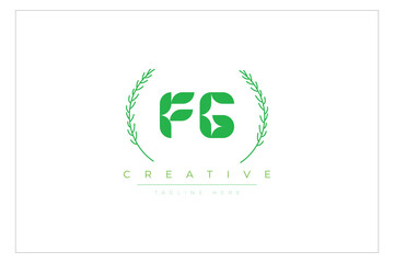 FG letters eco logo with leaf. Fresh nature and healthy leaf logo design.
