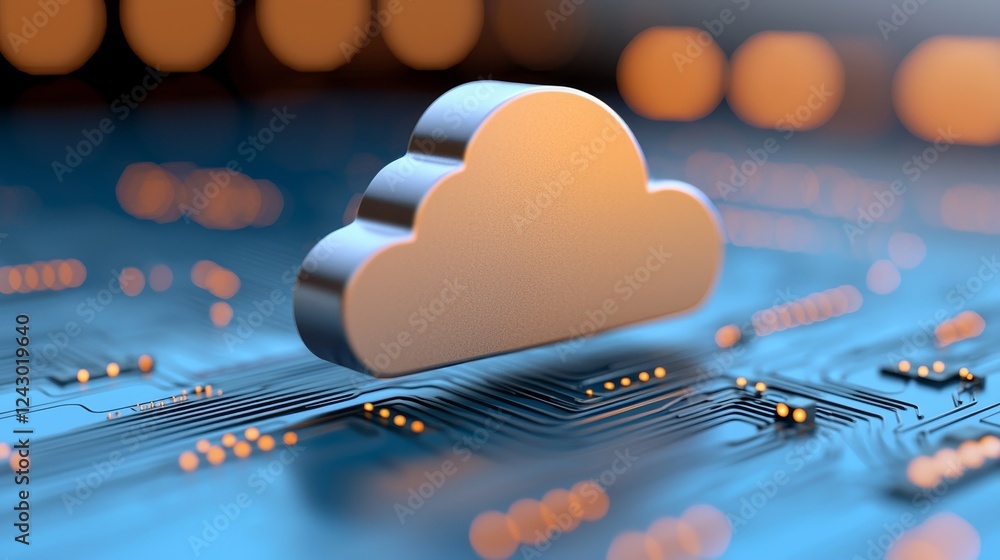 Poster a futuristic hologram integrated with digital informational technology web and cloud icon, set again