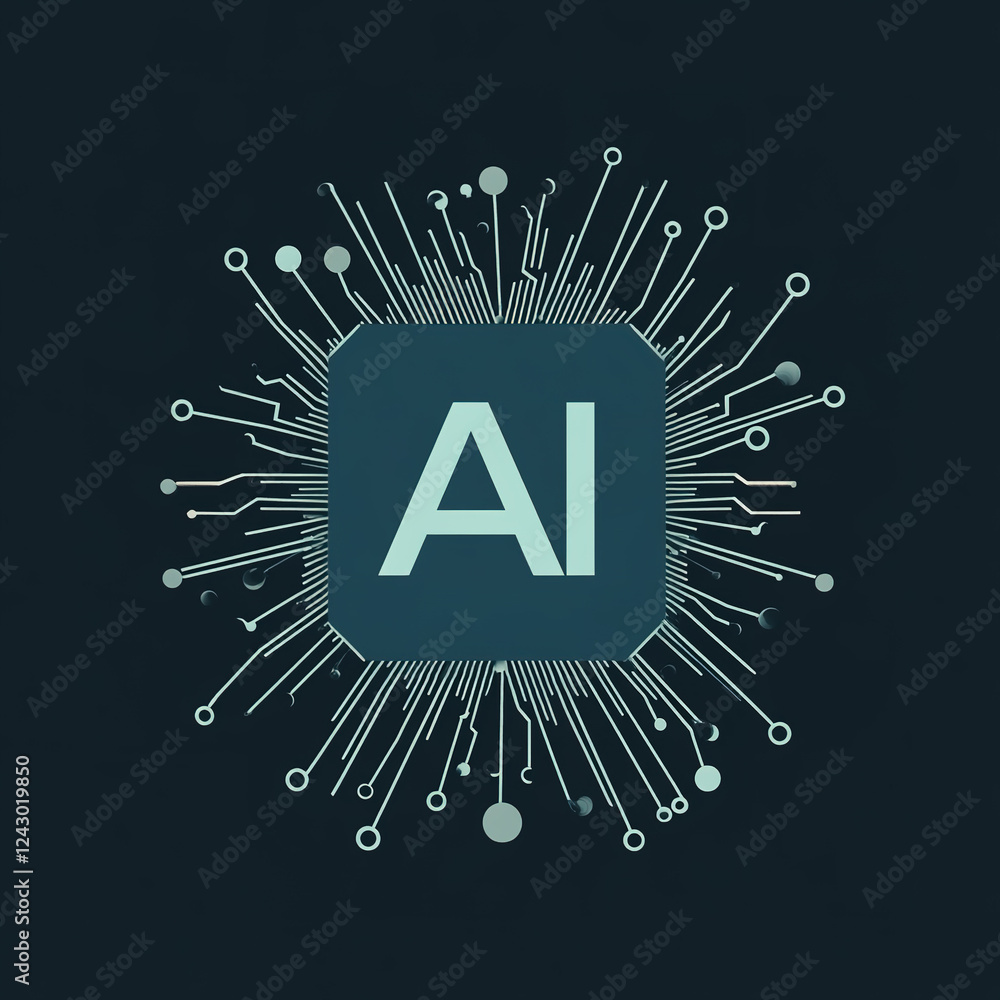 Poster digital representation showcasing artificial intelligence with circuit connections in a dark backgro