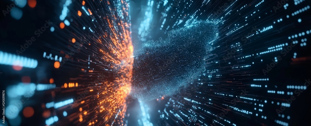 Poster a blue abstract technology background with a cyber network grid and linked particles. it depicts art