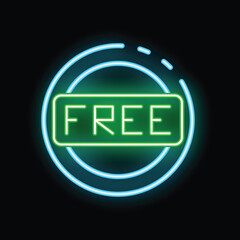 Bright luminous green and blue neon sign showing the word free in capital letters