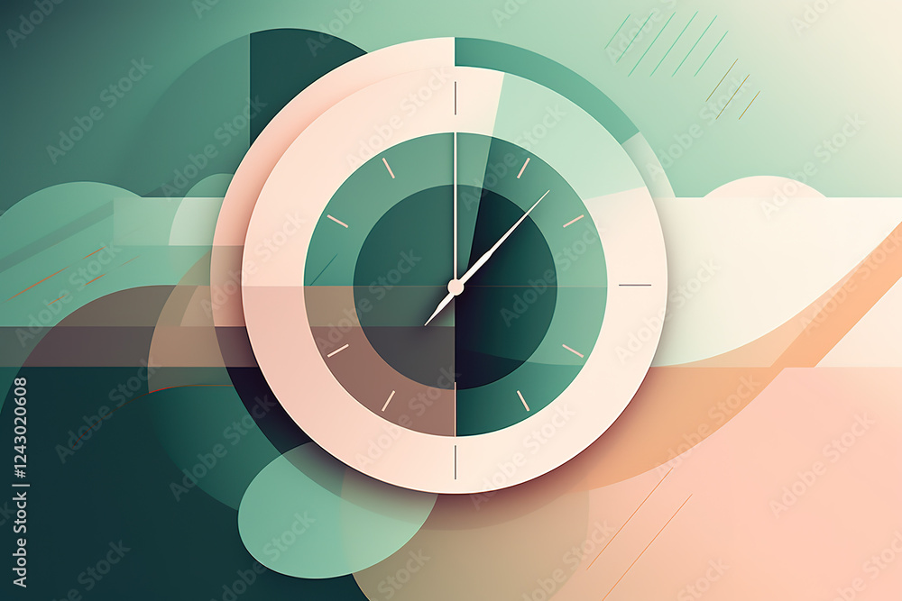 Aufkleber modern clock design featuring geometric shapes and soft color palette with a minimalist aesthetic