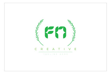 FN letters eco logo with leaf. Fresh nature and healthy leaf logo design.
