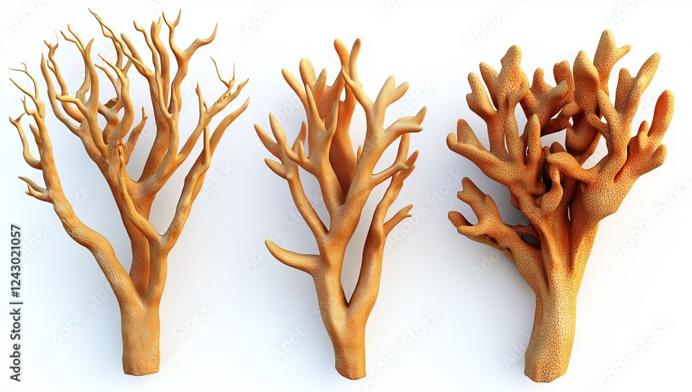 Poster isolated top view of red trees on a transparent background, featuring 2d plants in a 3d render