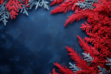 Red And White Christmas Tree With Red Berries And A Cold Pure Color Wrapped Thermal Gradient Background Creating A Festive And Chilly Atmosphere. Generative Ai