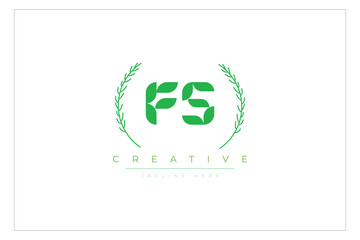 FS letters eco logo with leaf. Fresh nature and healthy leaf logo design.