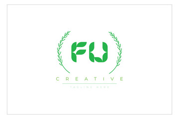 FU letters eco logo with leaf. Fresh nature and healthy leaf logo design.