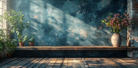 Dive into the timeless beauty of a vintage loft space. Merge abstract grunge and retro aesthetics in an unoccupied room featuring concrete walls and rustic wooden touches, contrasted with a clean