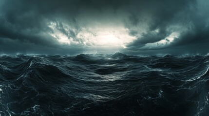 Fototapeta premium Dramatic and stunning storm clouds over the ocean with rain and waves