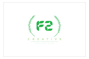 FZ letters eco logo with leaf. Fresh nature and healthy leaf logo design.