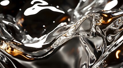 Liquid Metal Flows Dynamically, Shimmering Abstract Art
