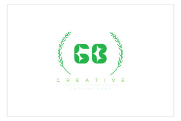 GB letters eco logo with leaf. Fresh nature and healthy leaf logo design.