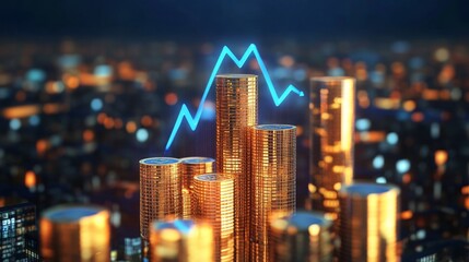 Market growth visualization urban cityscape digital art nighttime skyline aerial view financial trends and analysis