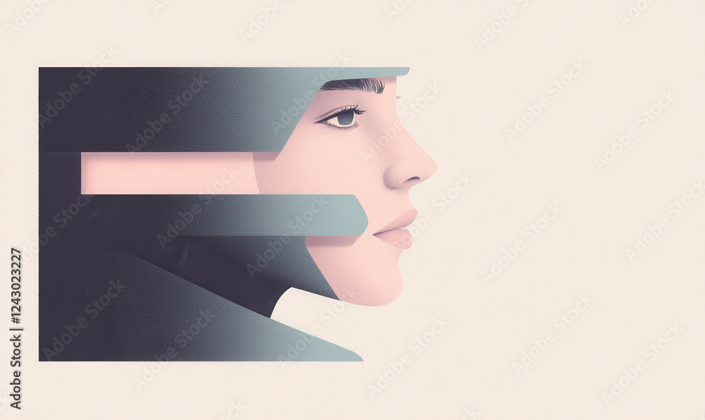 Aufkleber stylized conceptual portrait art with minimalist design featuring a profile view and futuristic elem